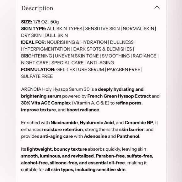 ARENCIA HOLY HYSSOP SERUM 30 - BRAND NEW in a SEALED box! - Picture 9 of 12